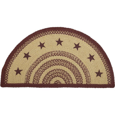 Burgundy Tan Jute Braided Rug Half Circle Stencil Stars 16.5